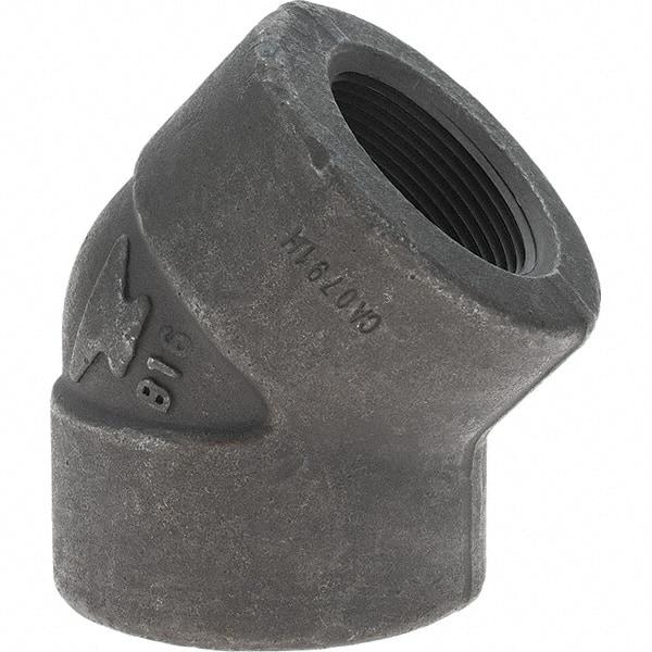 Made in USA - Size 1-1/2", Class 3,000, Forged Carbon Steel Black Pipe 45° Elbow - 925 psi, Threaded End Connection - Exact Tool & Supply