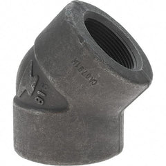 Made in USA - Size 1-1/2", Class 3,000, Forged Carbon Steel Black Pipe 45° Elbow - 925 psi, Threaded End Connection - Exact Tool & Supply