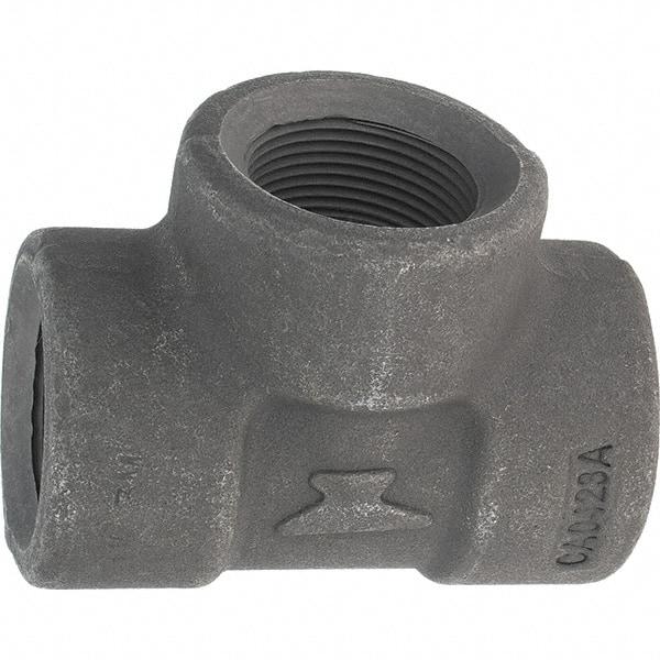 Made in USA - Size 1-1/4", Class 3,000, Forged Carbon Steel Black Pipe Tee - 925 psi, Threaded End Connection - Exact Tool & Supply