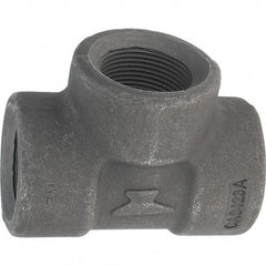 Made in USA - Size 1-1/4", Class 3,000, Forged Carbon Steel Black Pipe Tee - 925 psi, Threaded End Connection - Exact Tool & Supply