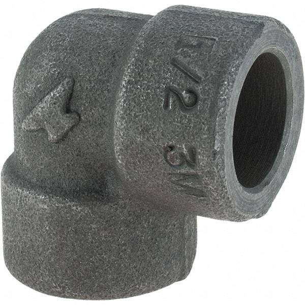 Made in USA - Size 1/2", Class 3,000, Forged Carbon Steel Black Pipe 90° Elbow - 925 psi, Socket Weld End Connection - Exact Tool & Supply