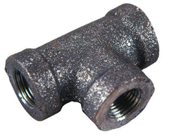 Made in USA - Size 1/2 x 3/8 x 1/2", Class 150, Malleable Iron Black Pipe Reducing Tee - 300 psi, Threaded End Connection - Exact Tool & Supply