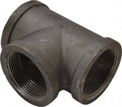 Made in USA - Size 2-1/2", Class 150, Malleable Iron Black Pipe Tee - 150 psi, Threaded End Connection - Exact Tool & Supply