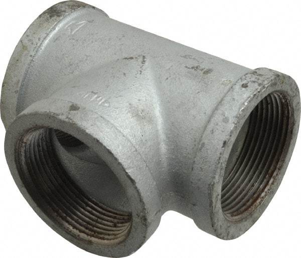 Made in USA - Class 150, 2-1/2" Galvanized Pipe Tee - Threaded, Malleable Iron - Exact Tool & Supply