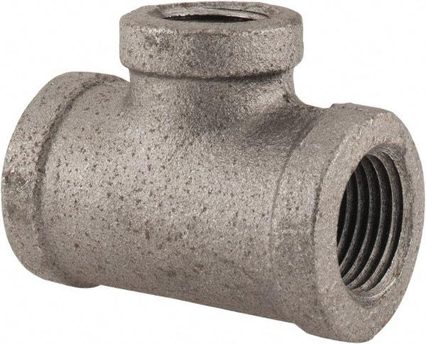 Made in USA - Size 1/2 x 1/2 x 3/8", Class 150, Malleable Iron Black Pipe Reducing Tee - 150 psi, Threaded End Connection - Exact Tool & Supply