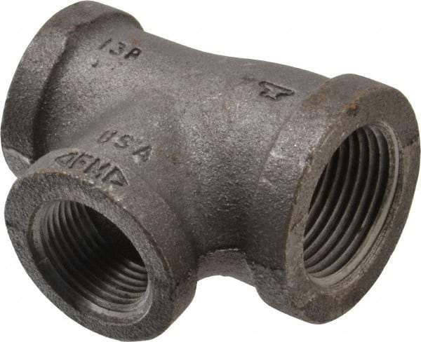 Made in USA - Size 1 x 3/4 x 3/4", Class 150, Malleable Iron Black Pipe Reducing Tee - 150 psi, Threaded End Connection - Exact Tool & Supply