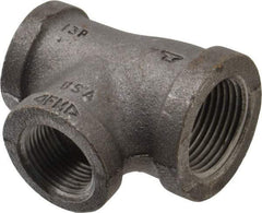 Made in USA - Size 1 x 3/4 x 3/4", Class 150, Malleable Iron Black Pipe Reducing Tee - 150 psi, Threaded End Connection - Exact Tool & Supply