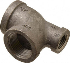 Made in USA - Size 1 x 1/2 x 1", Class 150, Malleable Iron Black Pipe Reducing Tee - 150 psi, Threaded End Connection - Exact Tool & Supply