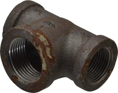 Made in USA - Size 3/4 x 3/4 x 1", Class 150, Malleable Iron Black Pipe Reducing Tee - 150 psi, Threaded End Connection - Exact Tool & Supply