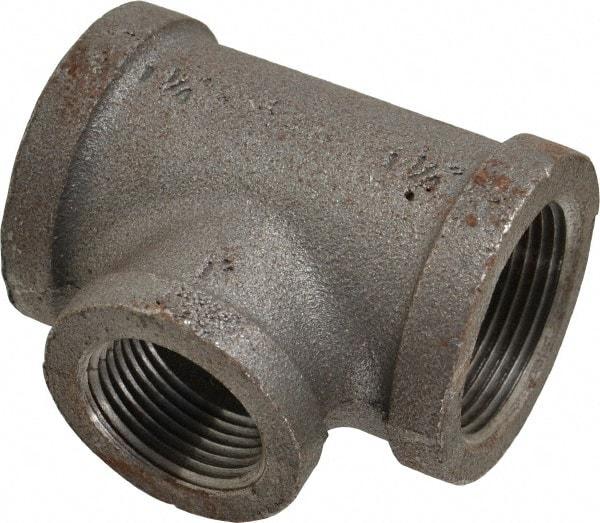 Made in USA - Size 1-1/4 x 1-1/4 x 1", Class 150, Malleable Iron Black Pipe Reducing Tee - 150 psi, Threaded End Connection - Exact Tool & Supply