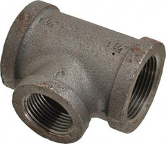 Made in USA - Size 1-1/4 x 1-1/4 x 1", Class 150, Malleable Iron Black Pipe Reducing Tee - 150 psi, Threaded End Connection - Exact Tool & Supply