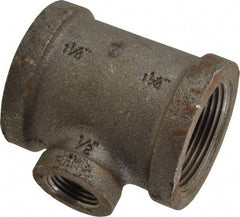 Made in USA - Size 1-1/4 x 1-1/4 x 1/2", Class 150, Malleable Iron Black Pipe Reducing Tee - 150 psi, Threaded End Connection - Exact Tool & Supply