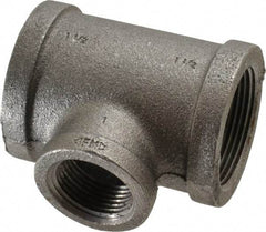 Made in USA - Size 1-1/2 x 1-1/2 x 1", Class 150, Malleable Iron Black Pipe Reducing Tee - 150 psi, Threaded End Connection - Exact Tool & Supply