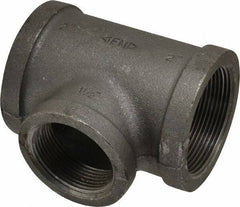 Made in USA - Size 2 x 2 x 1-1/2", Class 150, Malleable Iron Black Pipe Reducing Tee - 150 psi, Threaded End Connection - Exact Tool & Supply