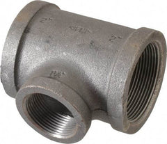 Made in USA - Size 2 x 2 x 1-1/4", Class 150, Malleable Iron Black Pipe Reducing Tee - 150 psi, Threaded End Connection - Exact Tool & Supply