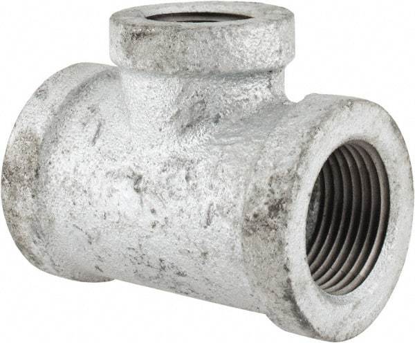 Made in USA - Class 150, 3/4 x 3/4 x 1/2" Galvanized Pipe Reducing Tee - Threaded, Malleable Iron - Exact Tool & Supply