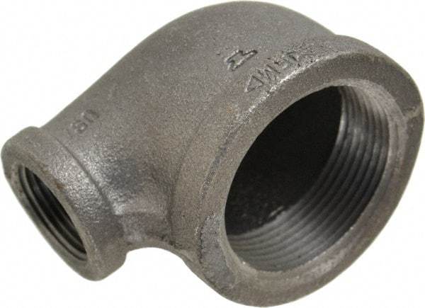 Made in USA - Size 1-1/2 x 3/4", Class 150, Malleable Iron Black Pipe Reducing Elbow - 150 psi, Threaded End Connection - Exact Tool & Supply