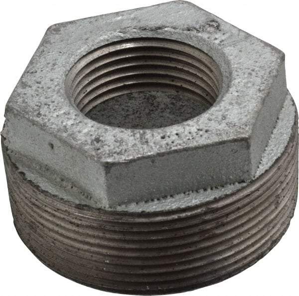 Made in USA - Class 150, 2 x 1" Galvanized Pipe Hex Bushing - Threaded, Malleable Iron - Exact Tool & Supply