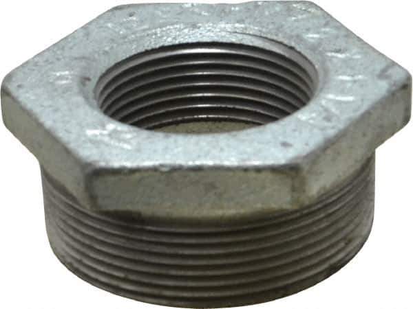 Made in USA - Class 150, 2 x 1-1/4" Galvanized Pipe Hex Bushing - Threaded, Malleable Iron - Exact Tool & Supply