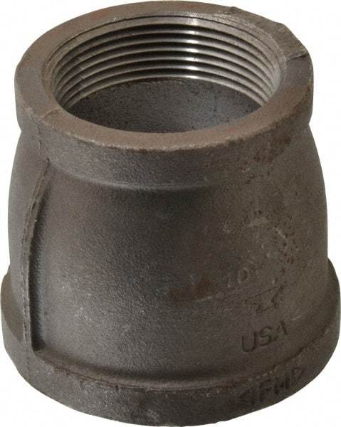 Made in USA - Size 3 x 2-1/2", Class 150, Malleable Iron Black Pipe Reducing Coupling - 150 psi, Threaded End Connection - Exact Tool & Supply
