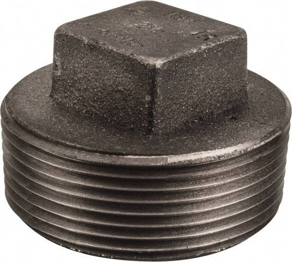 Made in USA - Size 2-1/2", Class 150, Malleable Iron Black Pipe Square Plug - 150 psi, Threaded End Connection - Exact Tool & Supply