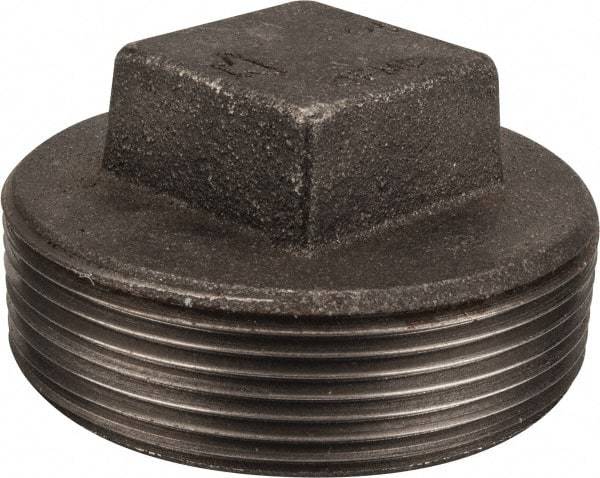 Made in USA - Size 3", Class 150, Malleable Iron Black Pipe Square Plug - 150 psi, Threaded End Connection - Exact Tool & Supply