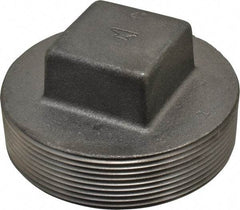 Made in USA - Size 4", Class 150, Malleable Iron Black Pipe Square Plug - 150 psi, Threaded End Connection - Exact Tool & Supply