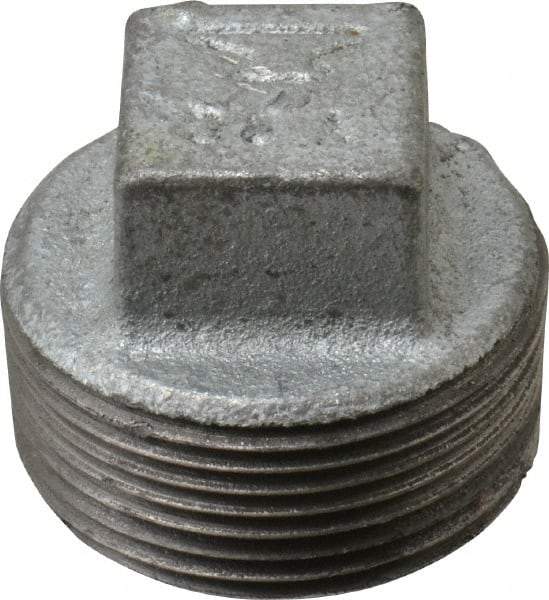 Made in USA - Class 150, 1-1/4" Galvanized Pipe Square Plug - Threaded, Malleable Iron - Exact Tool & Supply
