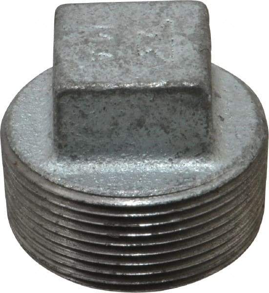 Made in USA - Class 150, 1-1/2" Galvanized Pipe Square Plug - Threaded, Malleable Iron - Exact Tool & Supply