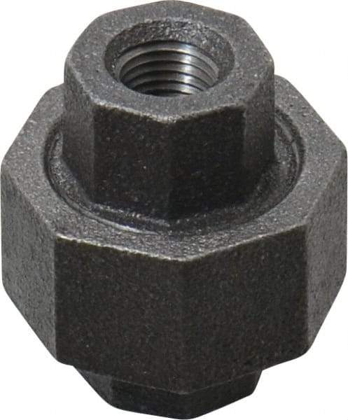 Made in USA - Size 1/4", Class 150, Malleable Iron Black Pipe Union - 150 psi, Threaded End Connection - Exact Tool & Supply