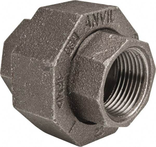 Made in USA - Size 1", Class 150, Malleable Iron Black Pipe Union - 150 psi, Threaded End Connection - Exact Tool & Supply