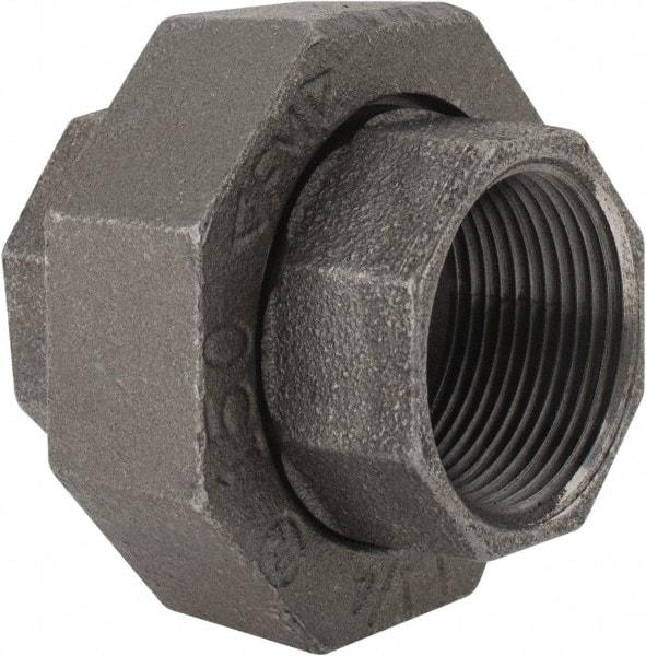 Made in USA - Size 1-1/4", Class 150, Malleable Iron Black Pipe Union - 150 psi, Threaded End Connection - Exact Tool & Supply