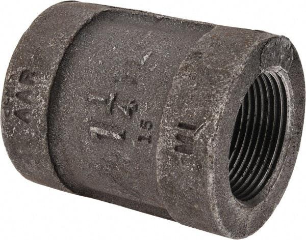 Made in USA - Size 1-1/4", Class 300, Malleable Iron Black Pipe Coupling - 300 psi, Threaded End Connection - Exact Tool & Supply