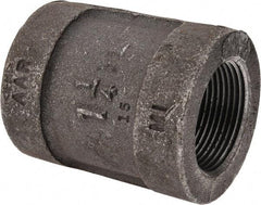 Made in USA - Size 1-1/4", Class 300, Malleable Iron Black Pipe Coupling - 300 psi, Threaded End Connection - Exact Tool & Supply