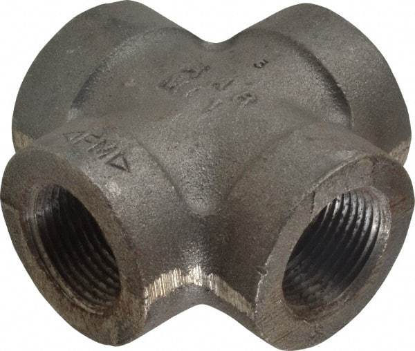Made in USA - Size 1", Class 300, Malleable Iron Black Pipe Cross - 300 psi, Threaded End Connection - Exact Tool & Supply