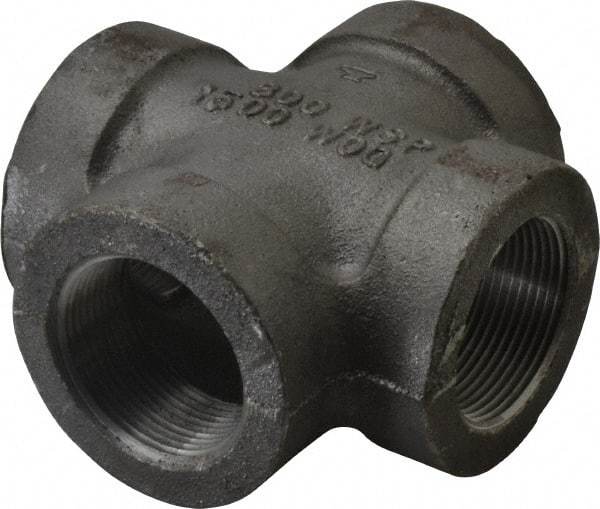 Made in USA - Size 1-1/2", Class 300, Malleable Iron Black Pipe Cross - 300 psi, Threaded End Connection - Exact Tool & Supply