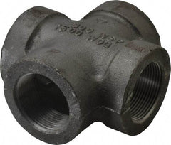 Made in USA - Size 1-1/2", Class 300, Malleable Iron Black Pipe Cross - 300 psi, Threaded End Connection - Exact Tool & Supply
