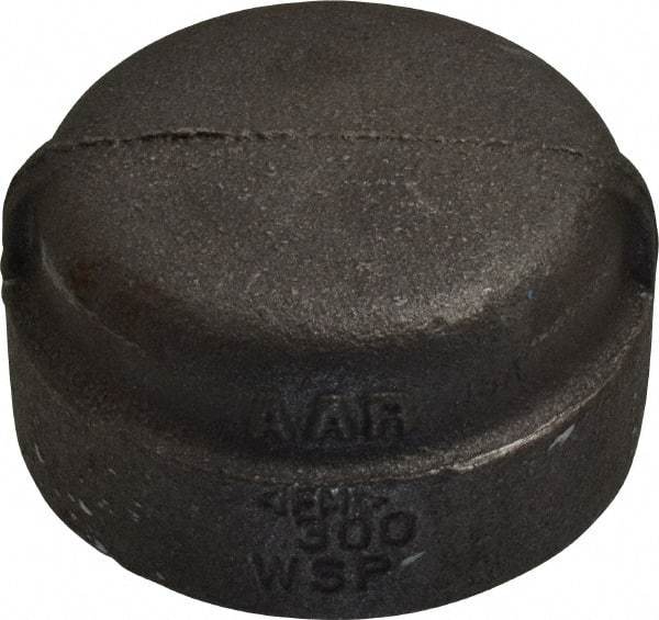 Made in USA - Size 1-1/2", Class 300, Malleable Iron Black Pipe End Cap - 300 psi, Threaded End Connection - Exact Tool & Supply