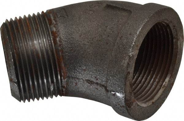 Made in USA - Size 1-1/4", Class 150, Malleable Iron Black Pipe 45° Street Elbow - 150 psi, Threaded End Connection - Exact Tool & Supply