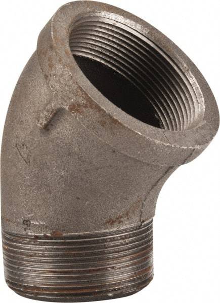 Made in USA - Size 2", Class 150, Malleable Iron Black Pipe 45° Street Elbow - 150 psi, Threaded End Connection - Exact Tool & Supply
