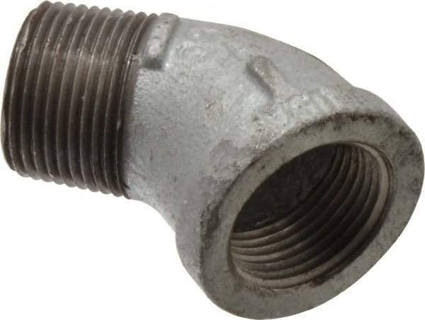 Made in USA - Class 150, 1" Galvanized Pipe 45° Street Elbow - Threaded, Malleable Iron - Exact Tool & Supply