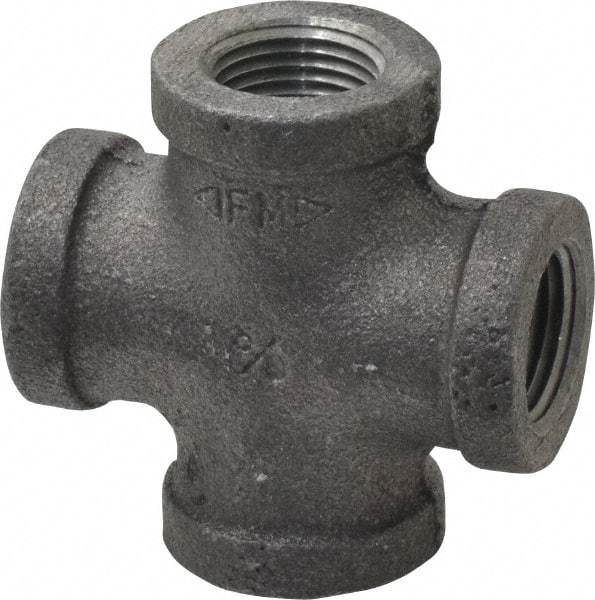 Made in USA - Size 3/8", Class 150, Malleable Iron Black Pipe Cross - 150 psi, Threaded End Connection - Exact Tool & Supply