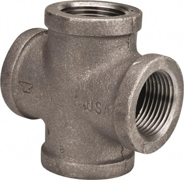 Made in USA - Size 1", Class 150, Malleable Iron Black Pipe Cross - 150 psi, Threaded End Connection - Exact Tool & Supply