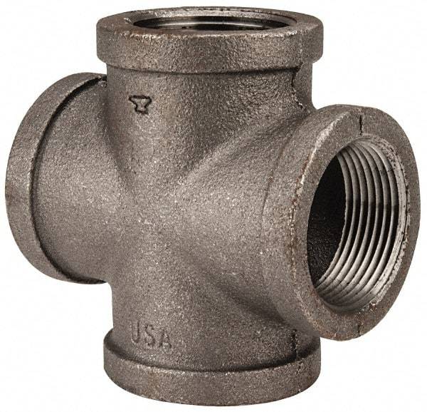 Made in USA - Size 1-1/4", Class 150, Malleable Iron Black Pipe Cross - 150 psi, Threaded End Connection - Exact Tool & Supply