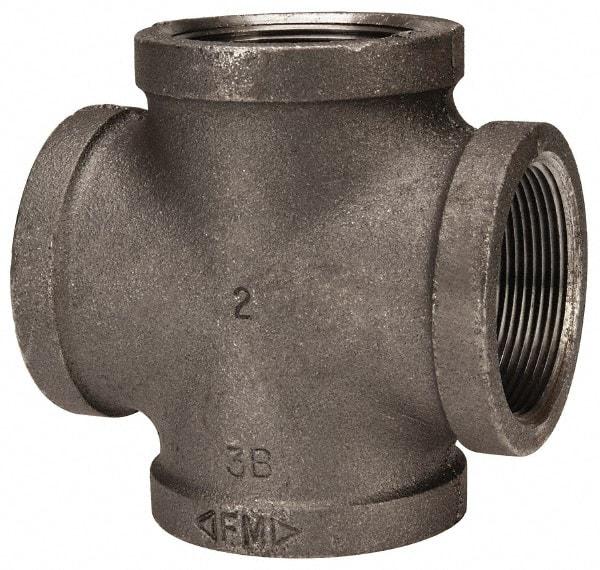 Made in USA - Size 2", Class 150, Malleable Iron Black Pipe Cross - 150 psi, Threaded End Connection - Exact Tool & Supply