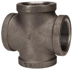 Made in USA - Size 2", Class 150, Malleable Iron Black Pipe Cross - 150 psi, Threaded End Connection - Exact Tool & Supply