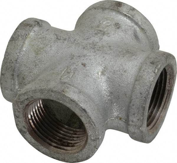 Made in USA - Class 150, 1" Galvanized Pipe Cross - Threaded, Malleable Iron - Exact Tool & Supply