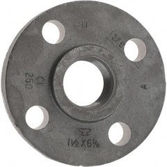 Made in USA - 1-1/2" Pipe, 6-1/8" OD, 1-1/8" Hub Length, Iron Threaded Pipe Flange - 2-3/4" Across Bolt Hole Centers, 3/4" Bolt Hole, 175 psi, Class 250 - Exact Tool & Supply