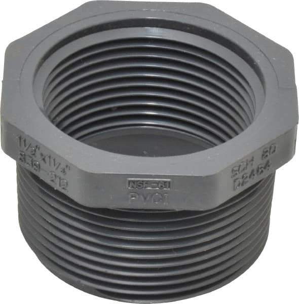 Value Collection - 1-1/2 x 1-1/4" PVC Plastic Pipe Bushing - Schedule 80, MIPT x FIPT End Connections - Exact Tool & Supply