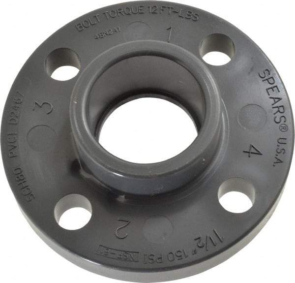 Value Collection - 1-1/2" PVC Plastic Pipe Flange (One Piece) - Schedule 80, Slip End Connections - Exact Tool & Supply